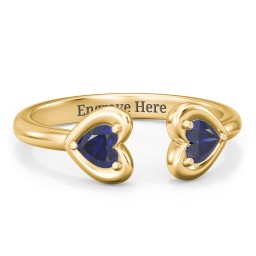 Heart In Heart Gemstone Open Cuff Ring in 18K Gold Plated Silver with Blue Sapphire