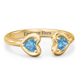 Heart In Heart Gemstone Open Cuff Ring in 18K Gold Plated Silver with Blue Topaz