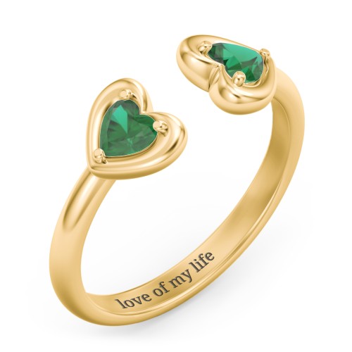 Heart In Heart Gemstone Open Cuff Ring – 18K Gold Plated Silver with Emerald