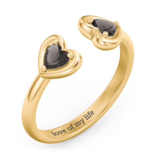 Heart In Heart Gemstone Open Cuff Ring – 18K Gold Plated Silver with Smokey Quartz