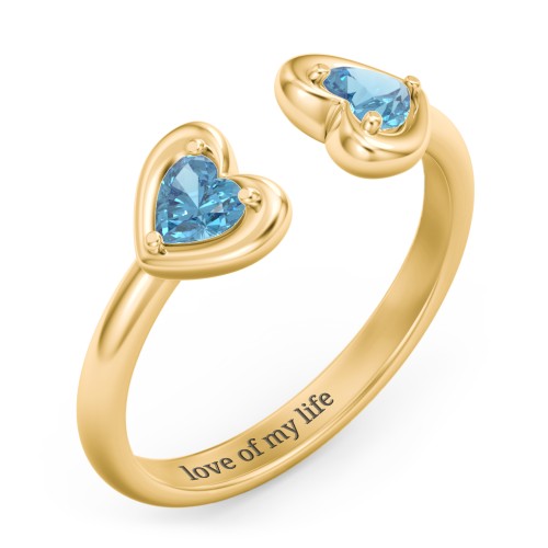Heart In Heart Gemstone Open Cuff Ring – 18K Gold Plated Silver with Blue Topaz