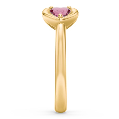 Heart In Heart Gemstone Open Cuff Ring – 18K Gold Plated Silver with Pink Tourmaline