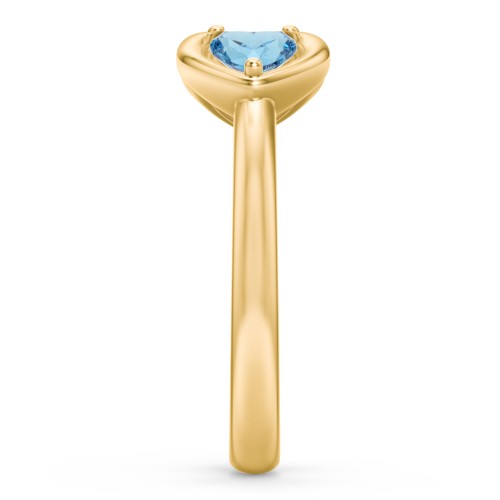 Heart In Heart Gemstone Open Cuff Ring – 18K Gold Plated Silver with Blue Topaz