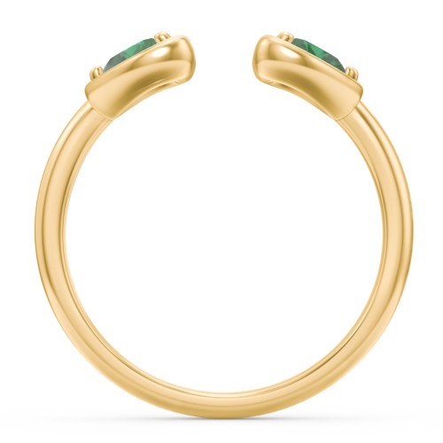 Heart In Heart Gemstone Open Cuff Ring – 18K Gold Plated Silver with Emerald