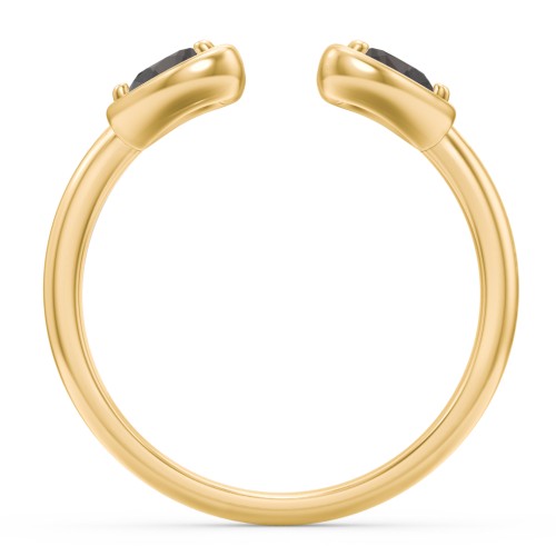 Heart In Heart Gemstone Open Cuff Ring – 18K Gold Plated Silver with Smokey Quartz