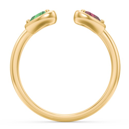 Heart In Heart Gemstone Open Cuff Ring – 18K Gold Plated Silver with Emerald and Ruby