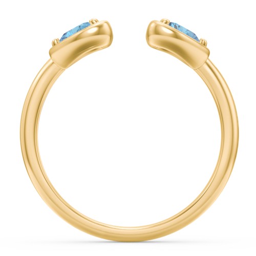 Heart In Heart Gemstone Open Cuff Ring – 18K Gold Plated Silver with Blue Topaz