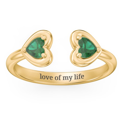 Heart In Heart Gemstone Open Cuff Ring – 18K Gold Plated Silver with Emerald