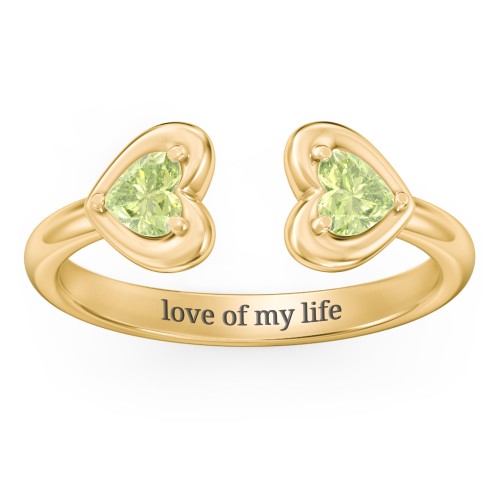 Heart In Heart Gemstone Open Cuff Ring – 18K Gold Plated Silver with Peridot