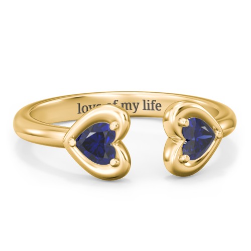 Heart In Heart Gemstone Open Cuff Ring – 18K Gold Plated Silver with Blue Sapphire