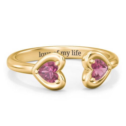 Heart In Heart Gemstone Open Cuff Ring – 18K Gold Plated Silver with Pink Tourmaline