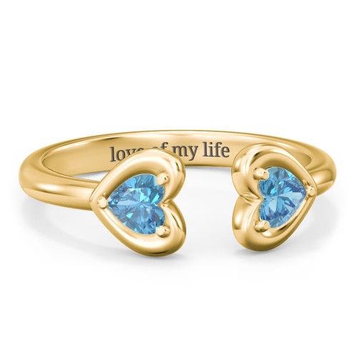 Heart In Heart Gemstone Open Cuff Ring – 18K Gold Plated Silver with Blue Topaz