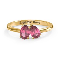 Toi et Moi Oval and Pear Gemstone Ring in 18K Gold Plated Silver with Pink Tourmaline