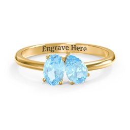 Toi et Moi Oval and Pear Gemstone Ring in 18K Gold Plated Silver with Blue Topaz