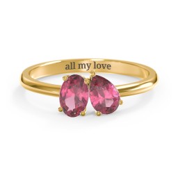 Toi et Moi Oval and Pear Gemstone Ring in 18K Gold Plated Silver with Pink Tourmaline