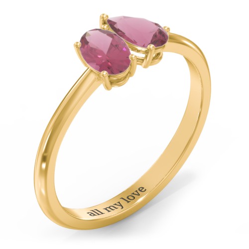 Toi et Moi Oval and Pear Gemstone Ring – 18K Gold Plated Silver with Pink Tourmaline