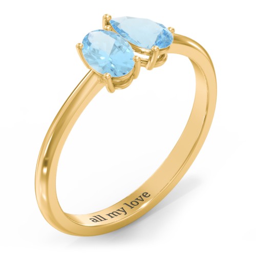 Toi et Moi Oval and Pear Gemstone Ring – 18K Gold Plated Silver with Blue Topaz