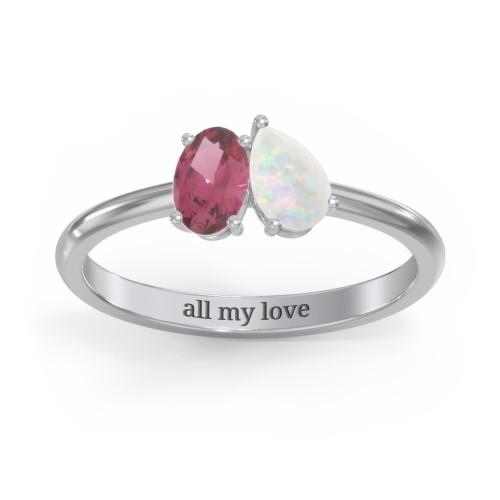 Toi et Moi Oval and Pear Gemstone Ring