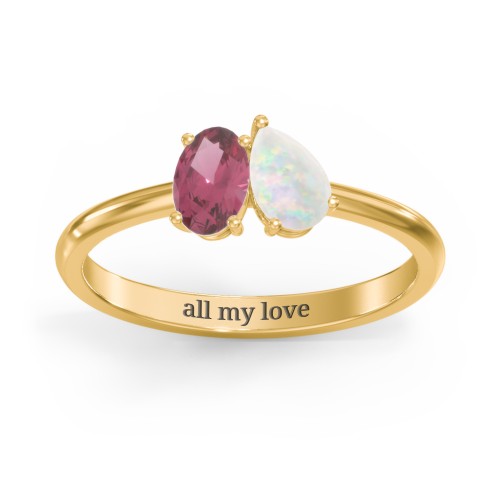 Toi et Moi Oval and Pear Gemstone Ring