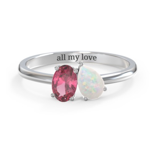Toi et Moi Oval and Pear Gemstone Ring