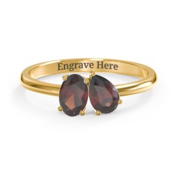 Toi et Moi Oval and Pear Gemstone Ring in 18K Gold Plated Silver with Garnet