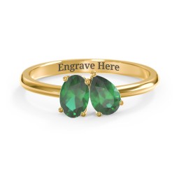 Toi et Moi Oval and Pear Gemstone Ring in 18K Gold Plated Silver with Emerald