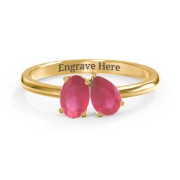 Toi et Moi Oval and Pear Gemstone Ring in 18K Gold Plated Silver with Ruby