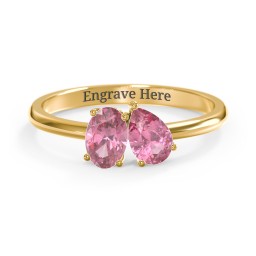 Toi et Moi Oval and Pear Gemstone Ring in 18K Gold Plated Silver with Pink Tourmaline