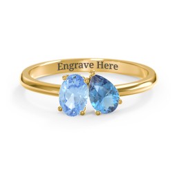 Toi et Moi Oval and Pear Gemstone Ring in 18K Gold Plated Silver with Blue Topaz