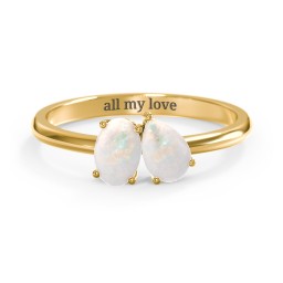 Toi et Moi Oval and Pear Gemstone Ring in 18K Gold Plated Silver with Opal