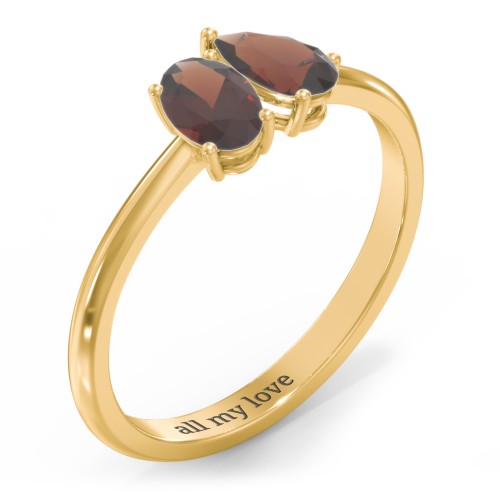 Toi et Moi Oval and Pear Gemstone Ring – 18K Gold Plated Silver with Garnet