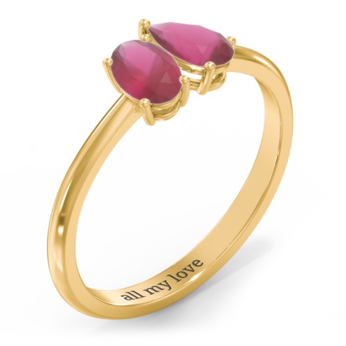 Toi et Moi Oval and Pear Gemstone Ring – 18K Gold Plated Silver with Ruby