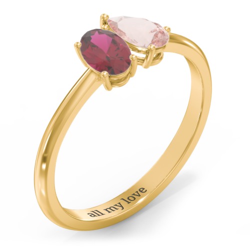 Toi et Moi Oval and Pear Gemstone Ring – 18K Gold Plated Silver with Ruby and Morganite
