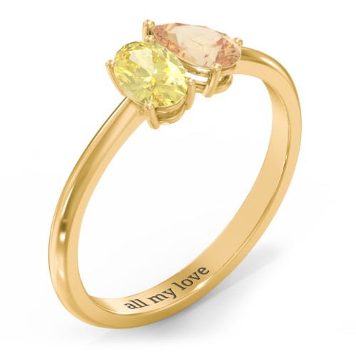 Toi et Moi Oval and Pear Gemstone Ring – 18K Gold Plated Silver with Citrine