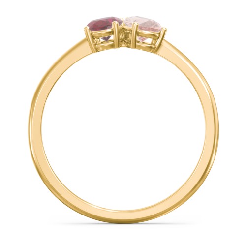 Toi et Moi Oval and Pear Gemstone Ring – 18K Gold Plated Silver with Ruby and Morganite