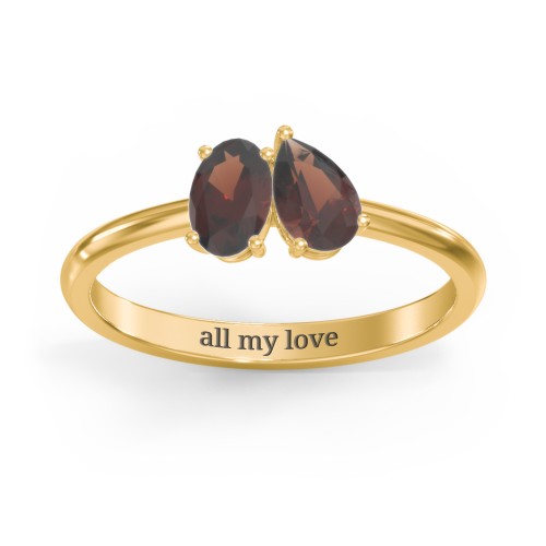 Toi et Moi Oval and Pear Gemstone Ring – 18K Gold Plated Silver with Garnet
