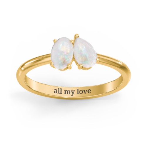 Toi et Moi Oval and Pear Gemstone Ring – 18K Gold Plated Silver with Opal