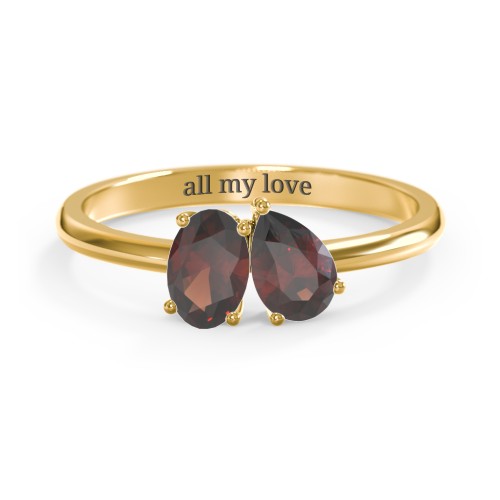 Toi et Moi Oval and Pear Gemstone Ring – 18K Gold Plated Silver with Garnet
