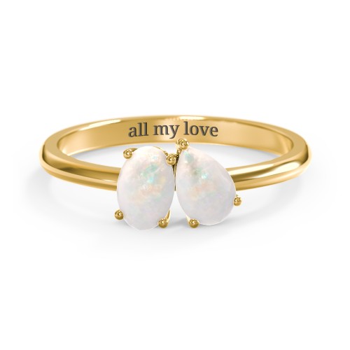 Toi et Moi Oval and Pear Gemstone Ring – 18K Gold Plated Silver with Opal