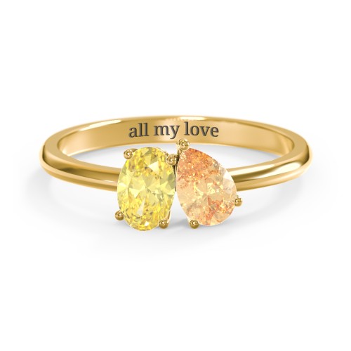 Toi et Moi Oval and Pear Gemstone Ring – 18K Gold Plated Silver with Citrine