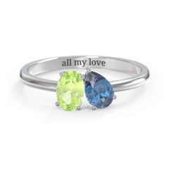 Toi et Moi Oval and Pear Gemstone Ring – 10K Rose Gold with Peridot and Blue Topaz