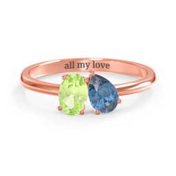 Toi et Moi Oval and Pear Gemstone Ring in 10K Solid Rose Gold with Peridot and Blue Topaz