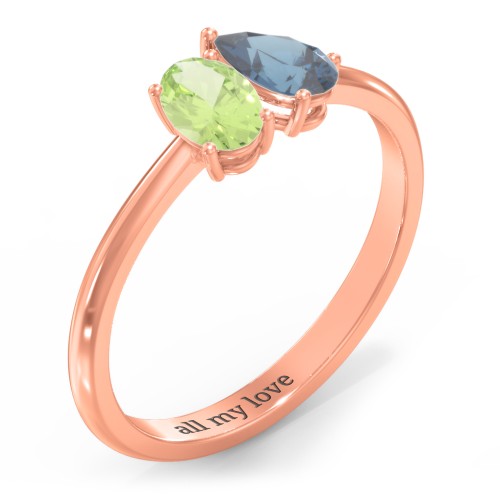 Toi et Moi Oval and Pear Gemstone Ring – 10K Rose Gold with Peridot and Blue Topaz