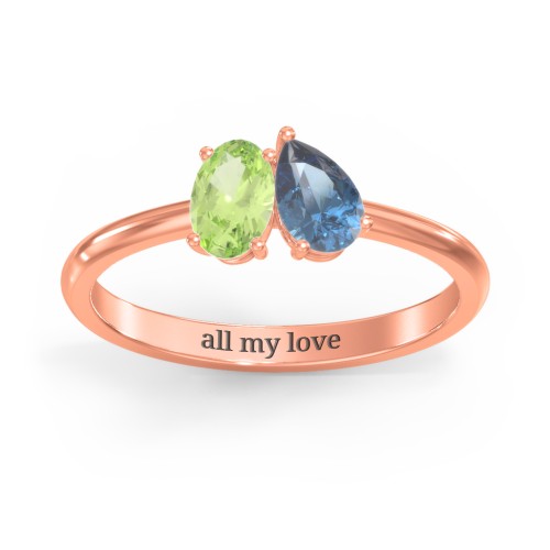 Toi et Moi Oval and Pear Gemstone Ring – 10K Rose Gold with Peridot and Blue Topaz