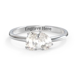 Toi et Moi Oval and Pear Gemstone Ring in 925 Sterling Silver with Cubic Zirconia
