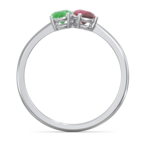 Toi et Moi Oval and Pear Gemstone Ring – Sterling Silver with Emerald and Ruby