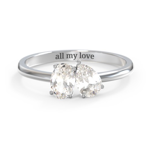 Toi et Moi Oval and Pear Gemstone Ring – Sterling Silver with Cubic Zirconia