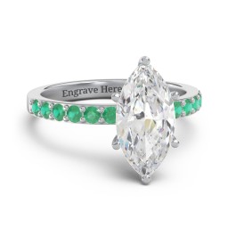 2 ct. Marquise CZ Engagement Ring with Accents in 925 Sterling Silver with Cubic Zirconia and Emerald