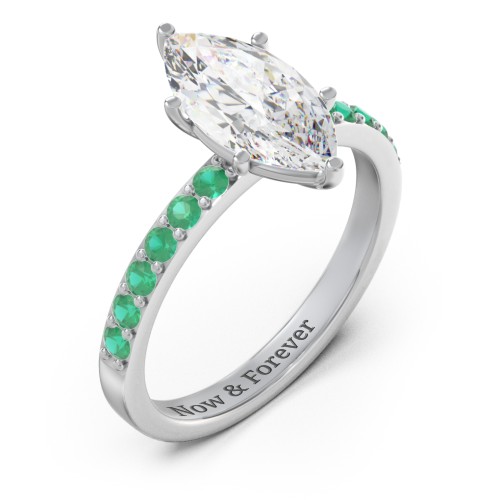 2 ct. Marquise CZ Engagement Ring with Accents – Sterling Silver with Cubic Zirconia and Emerald