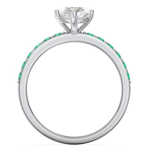 2 ct. Marquise CZ Engagement Ring with Accents – Sterling Silver with Cubic Zirconia and Emerald